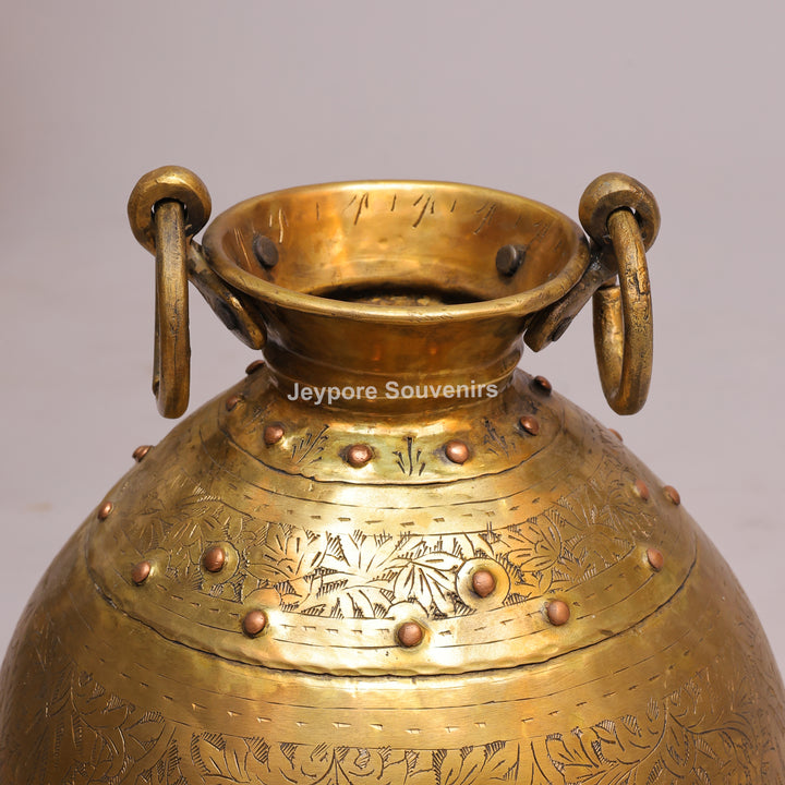 Handcrafted Antique Brass Planter Pot with Ring Handles
