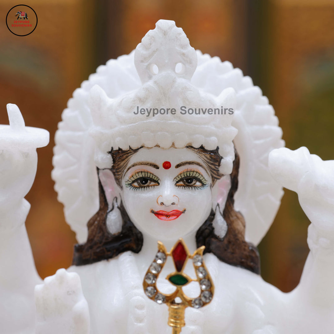 Handcrafted Pure White Marble Goddess Durga Idol With Lion