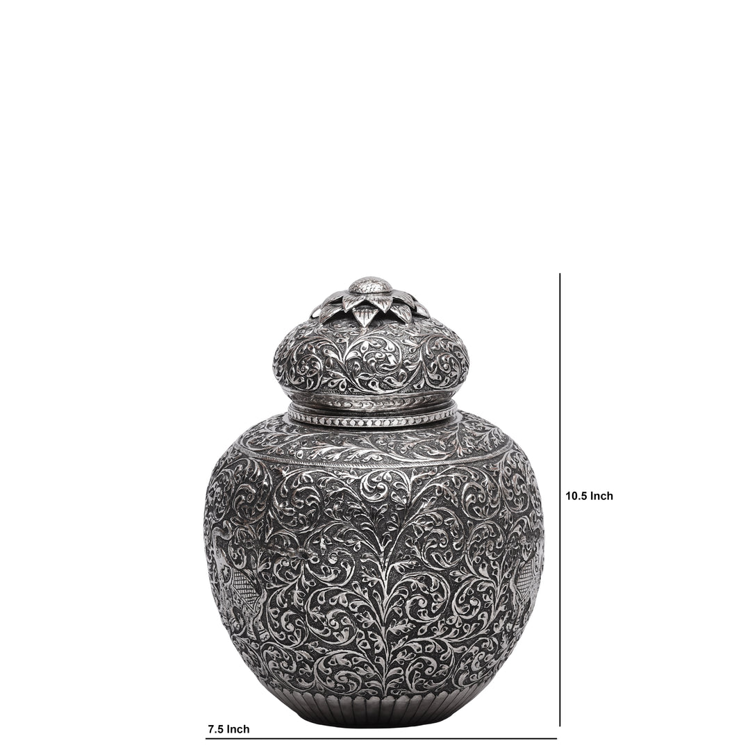 Handcrafted Silver-Plated Copper Decorative Vase with Dome Lid