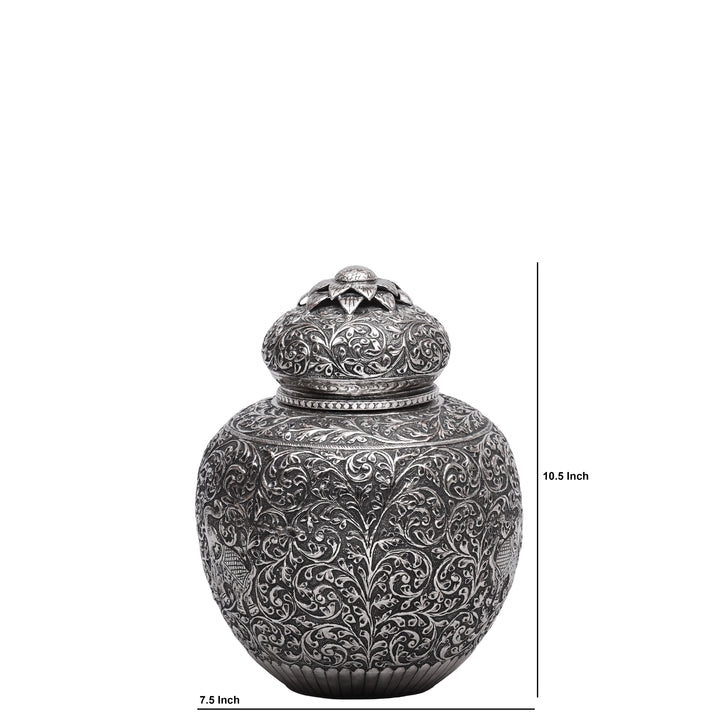 Handcrafted Silver-Plated Copper Decorative Vase with Dome Lid