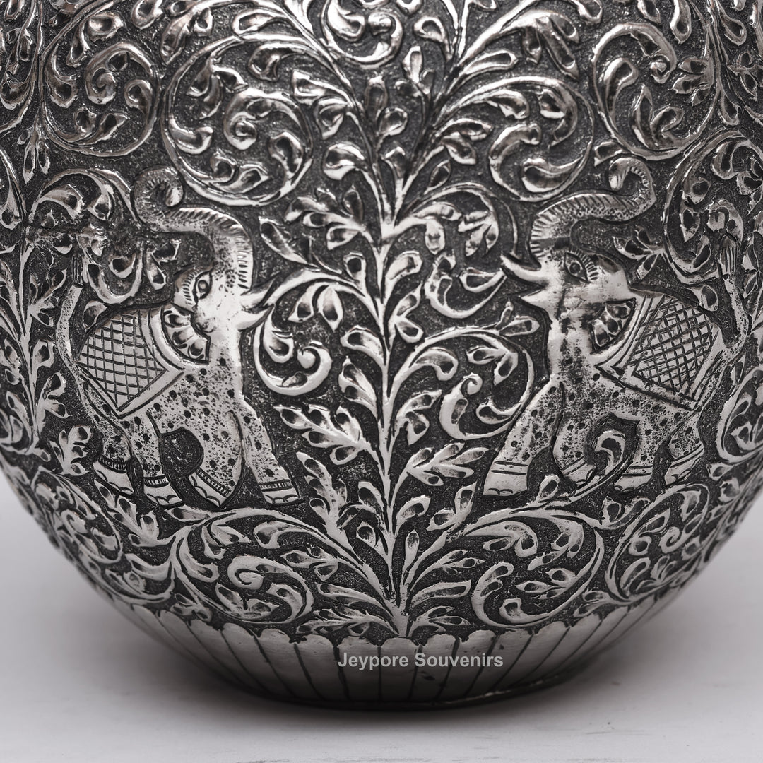 Handcrafted Silver-Plated Copper Decorative Vase with Dome Lid