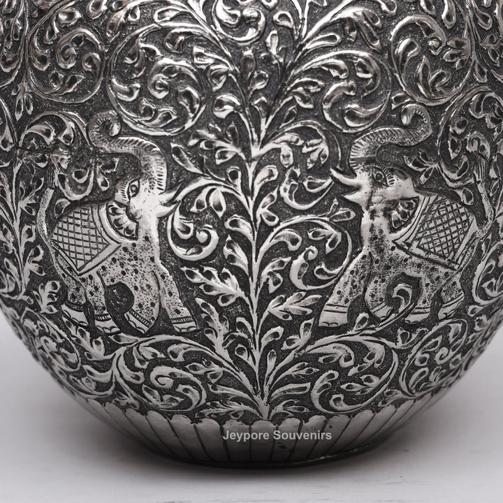 Handcrafted Silver-Plated Copper Decorative Vase with Dome Lid