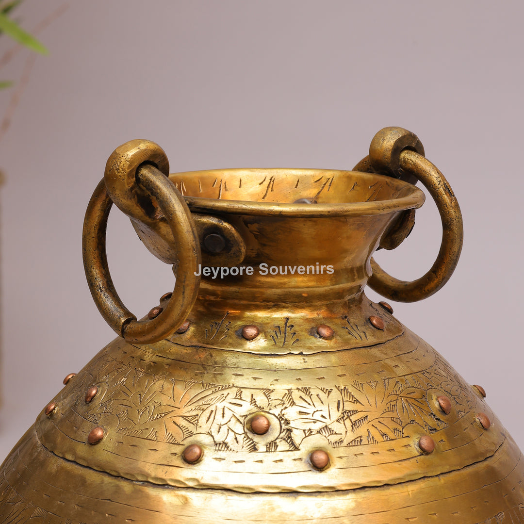 Handcrafted Antique Brass Planter Pot with Ring Handles