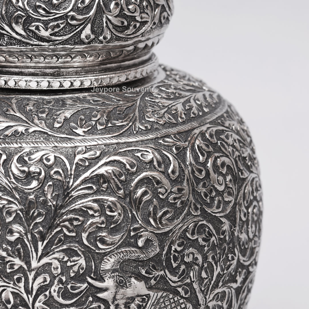 Handcrafted Silver-Plated Copper Decorative Vase with Dome Lid