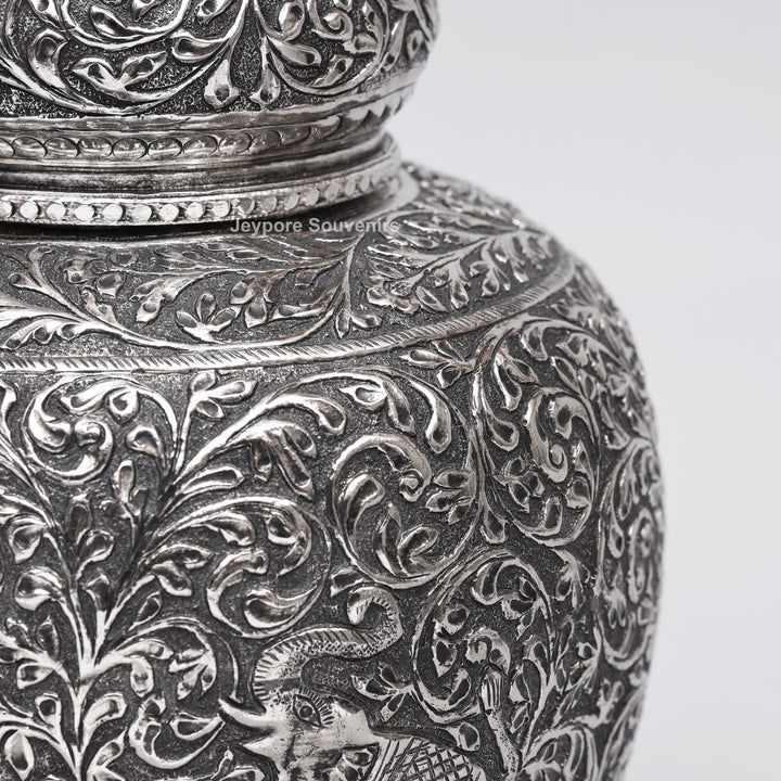 Handcrafted Silver-Plated Copper Decorative Vase with Dome Lid