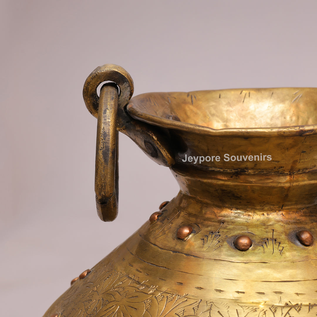 Handcrafted Antique Brass Planter with Ring Handles
