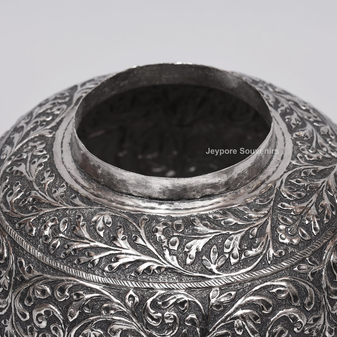 Handcrafted Silver-Plated Copper Decorative Vase with Dome Lid