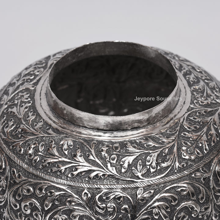 Handcrafted Silver-Plated Copper Decorative Vase with Dome Lid