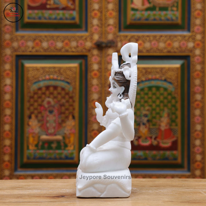 Handcrafted Pure White Marble Lord Shiva Idol with Trishul &amp; Serpent