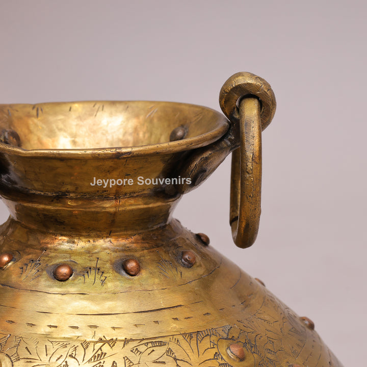 Handcrafted Antique Brass Planter with Ring Handles