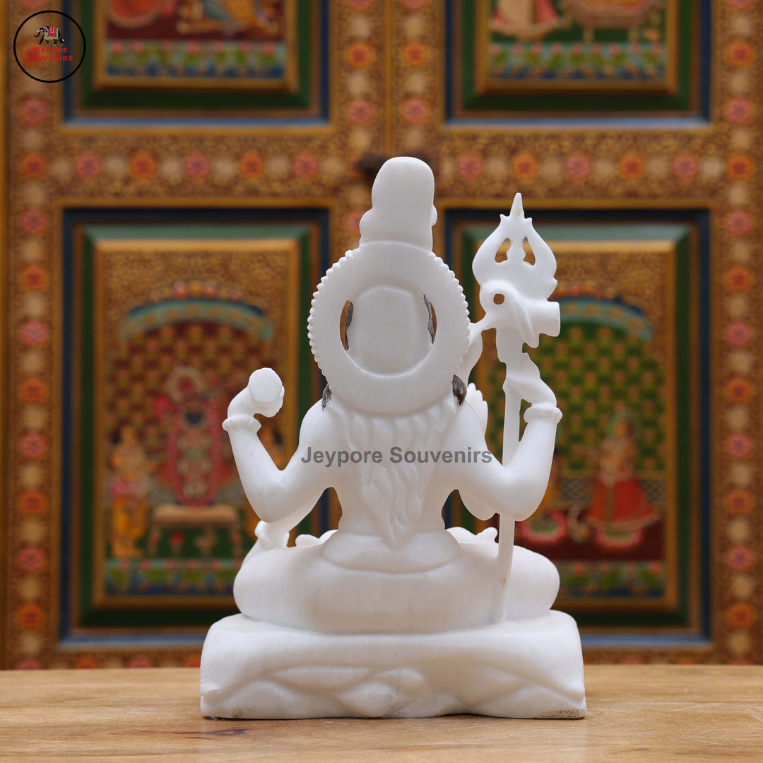Handcrafted Pure White Marble Lord Shiva Idol with Trishul &amp; Serpent