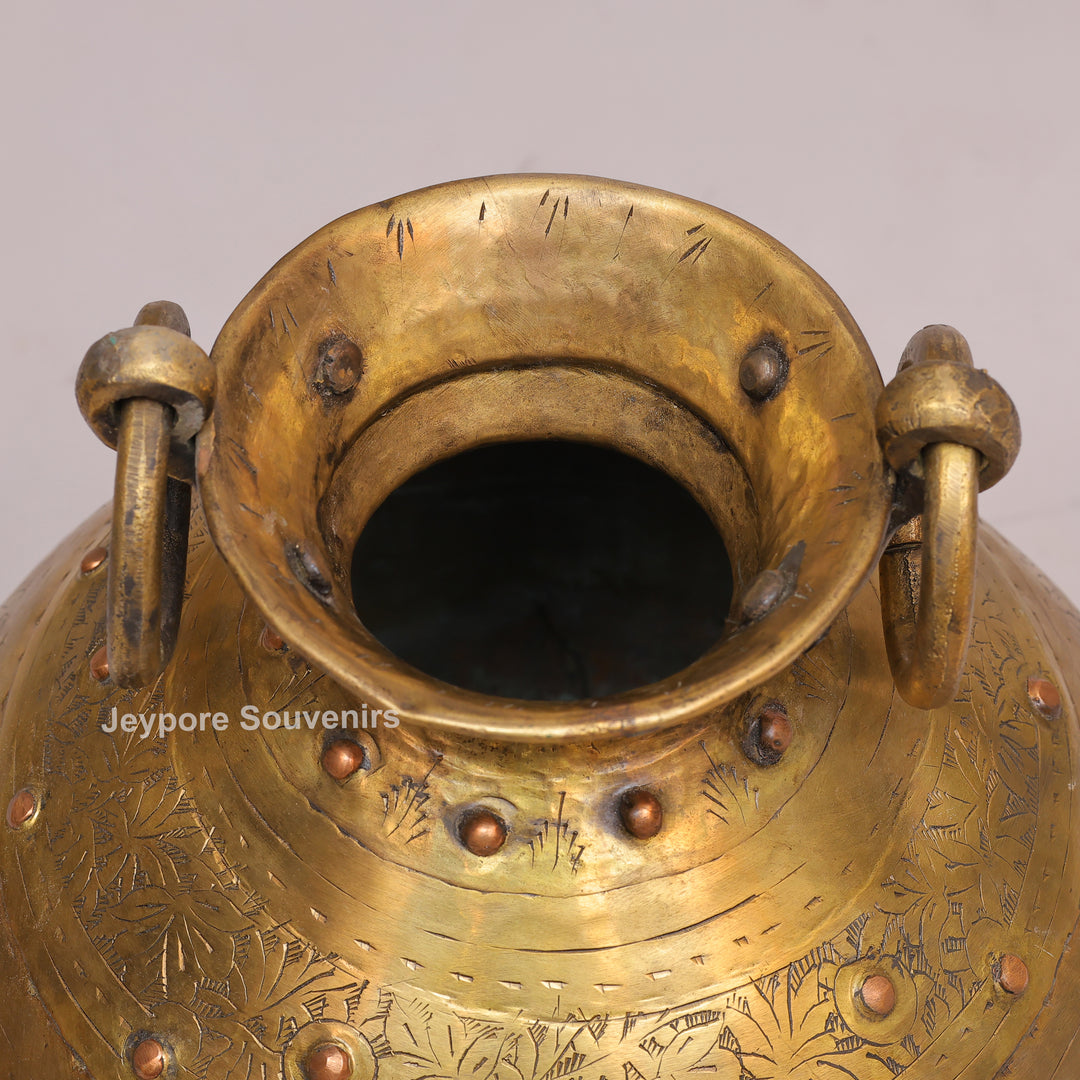 Handcrafted Antique Brass Planter with Ring Handles