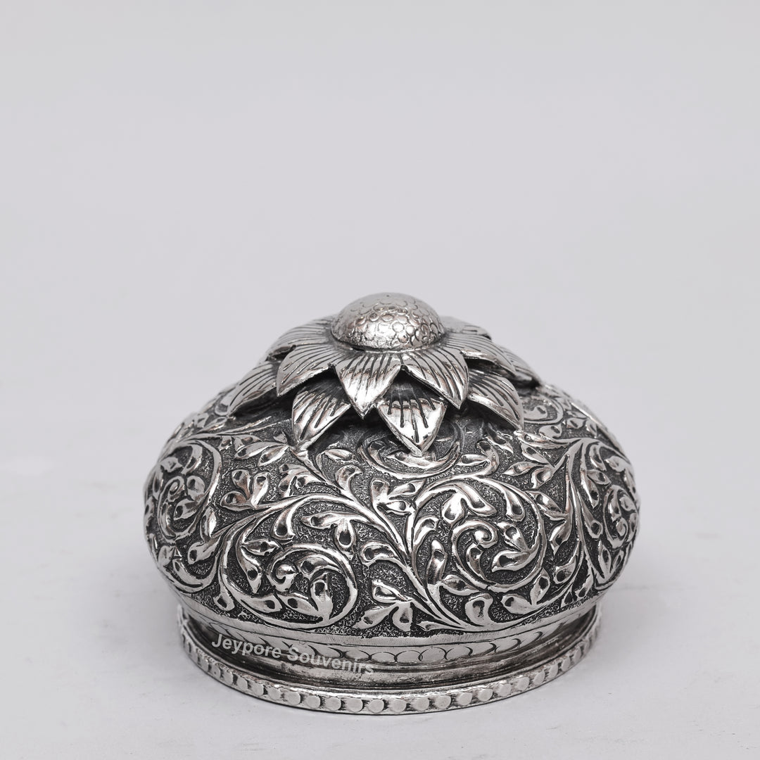 Handcrafted Silver-Plated Copper Decorative Vase with Dome Lid
