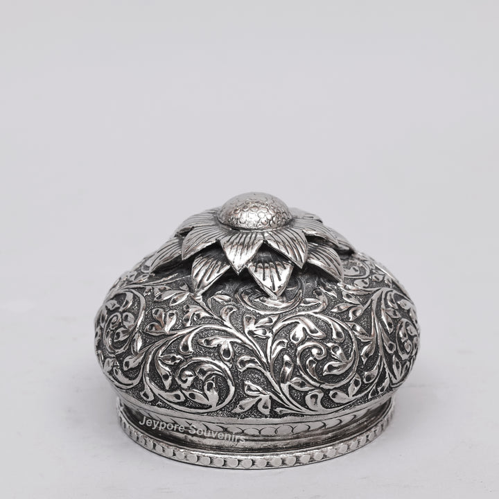 Handcrafted Silver-Plated Copper Decorative Vase with Dome Lid