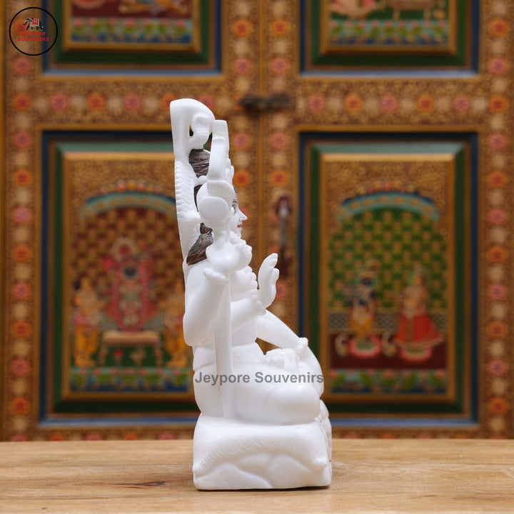 Handcrafted Pure White Marble Lord Shiva Idol with Trishul &amp; Serpent