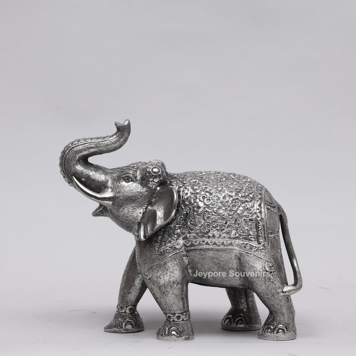 Handcrafted Traditional Silver Finish Elephant Statue