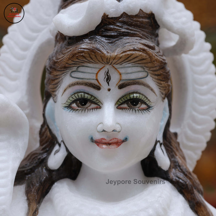Handcrafted Pure White Marble Lord Shiva Idol with Trishul &amp; Serpent