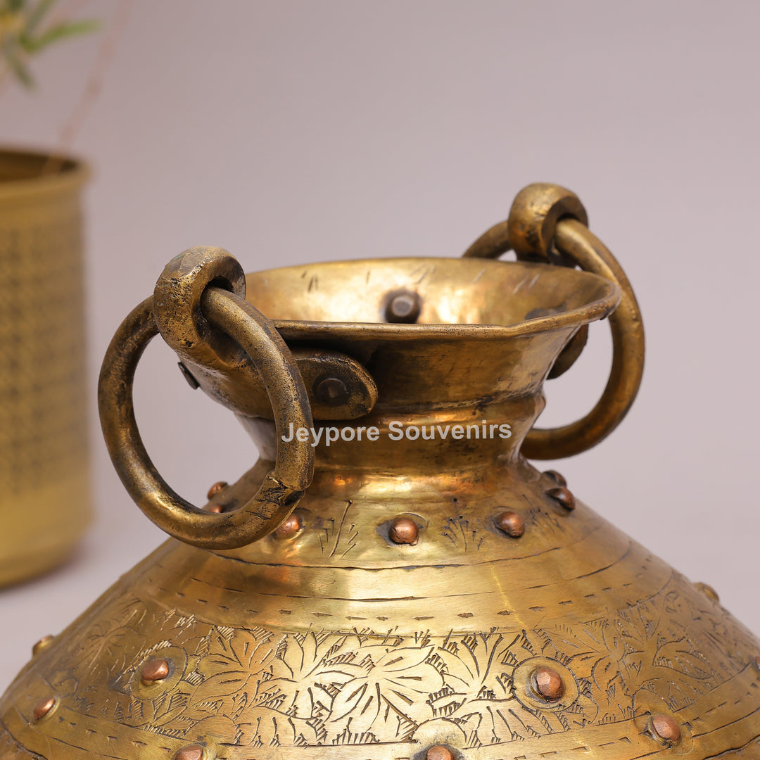 Handcrafted Antique Brass Planter with Ring Handles