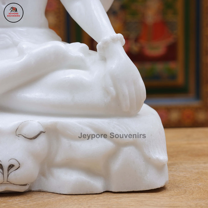 Handcrafted Pure White Marble Lord Shiva Idol with Trishul &amp; Serpent