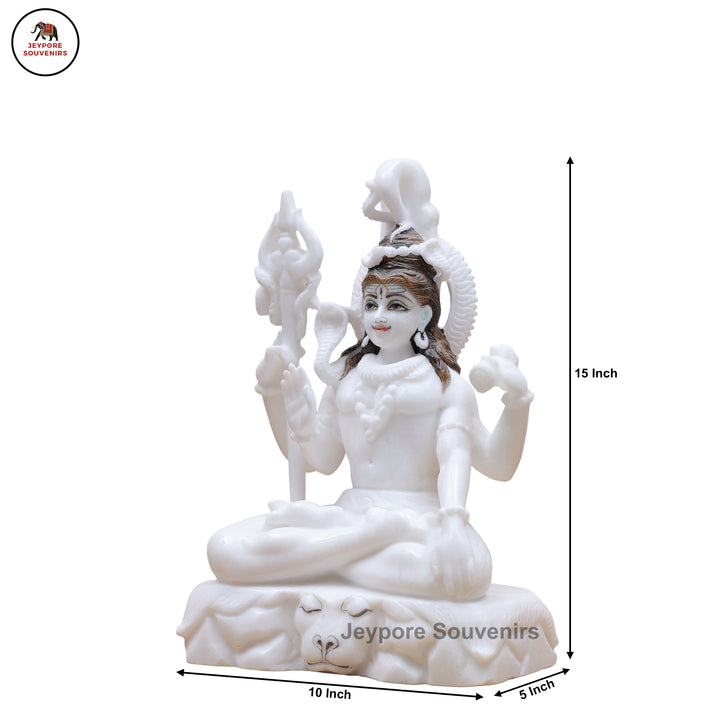 Handcrafted Pure White Marble Lord Shiva Idol with Trishul &amp; Serpent