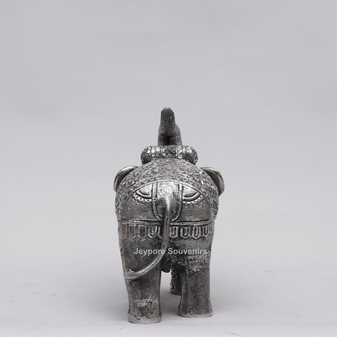 Handcrafted Traditional Silver Finish Elephant Statue