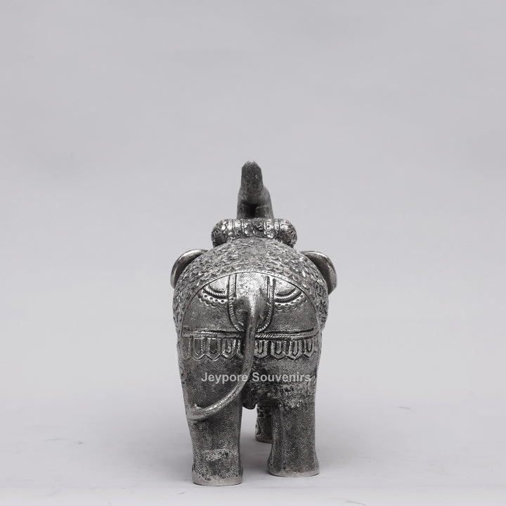 Handcrafted Traditional Silver Finish Elephant Statue