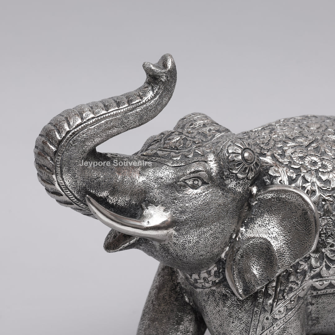 Handcrafted Traditional Silver Finish Elephant Statue