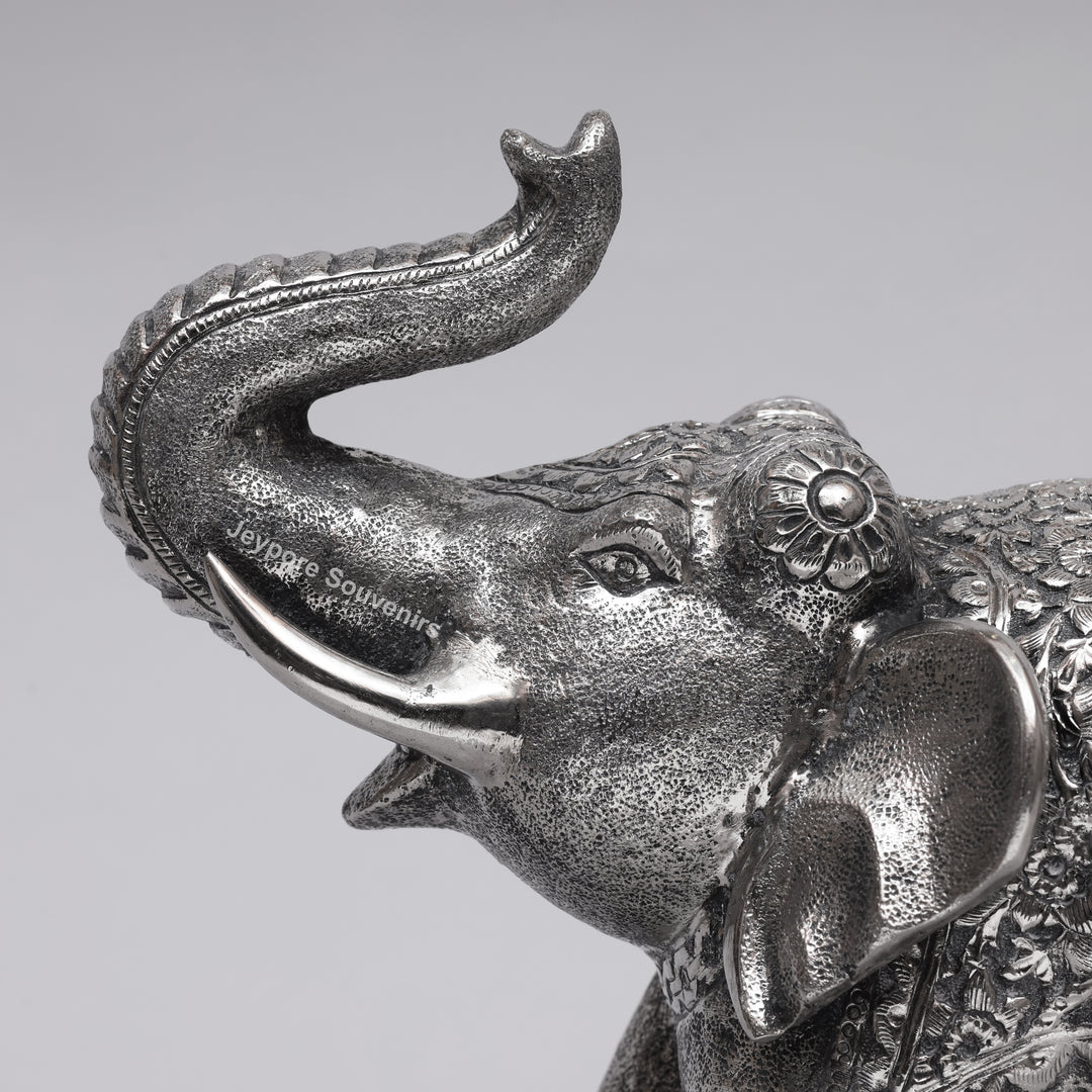 Handcrafted Traditional Silver Finish Elephant Statue