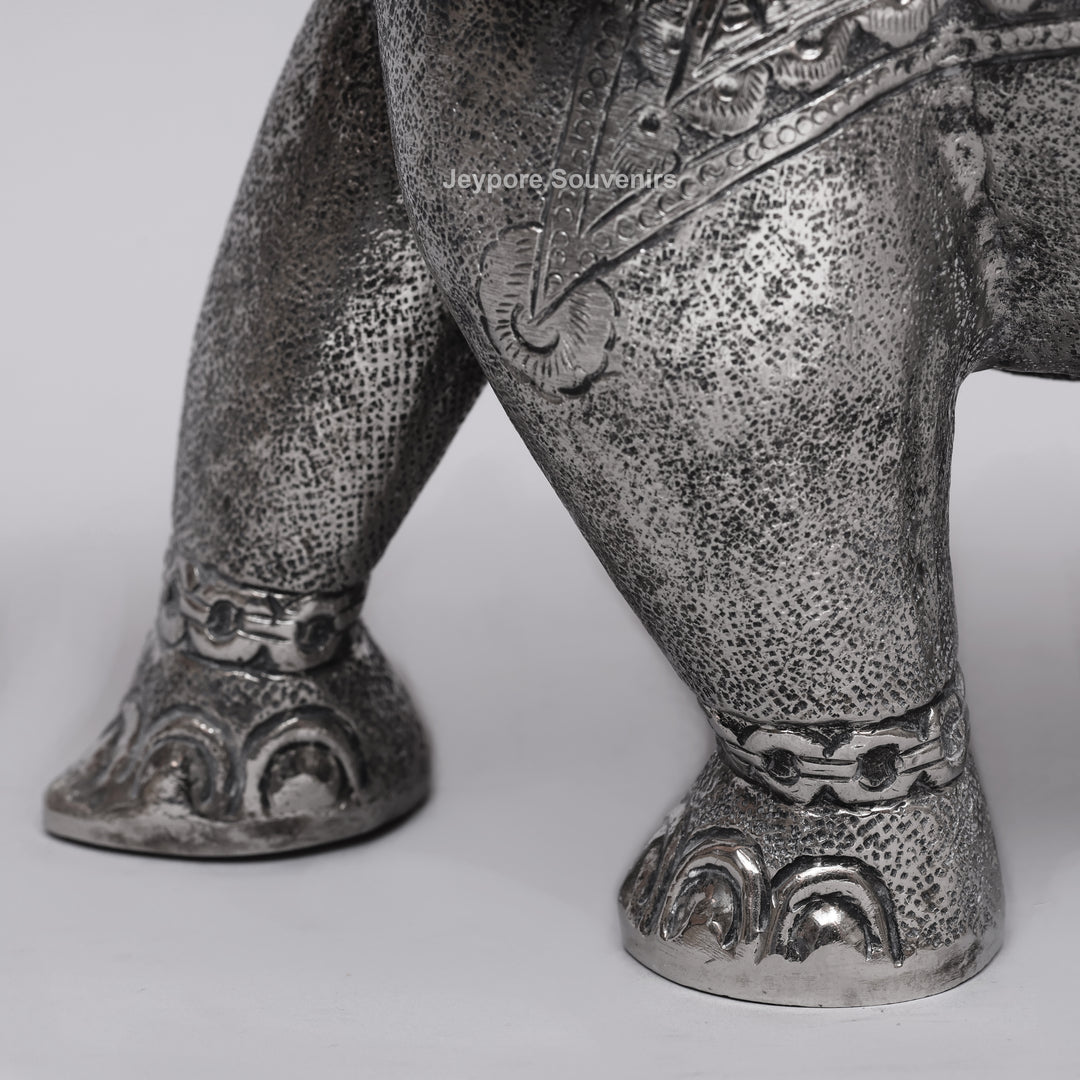 Handcrafted Traditional Silver Finish Elephant Statue