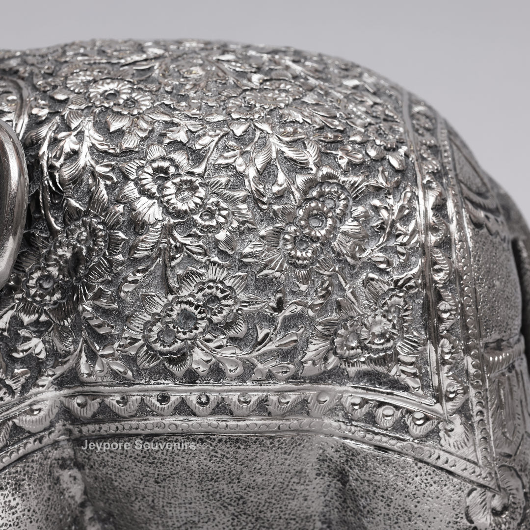 Handcrafted Traditional Silver Finish Elephant Statue