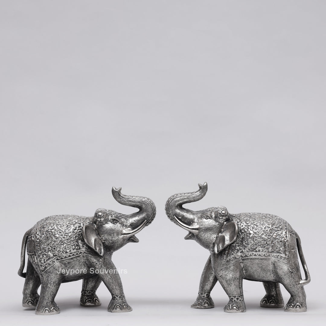 Handcrafted Traditional Silver Finish Elephant Statue