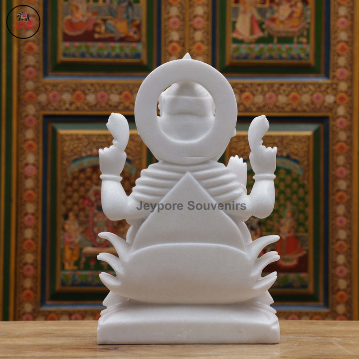 Handcrafted White Marble Lord Ganesha Idol with Ornate Throne