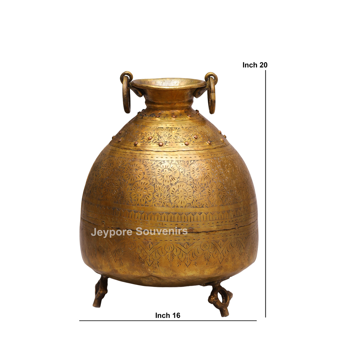 Handcrafted Antique Brass Pot with Ring Handles