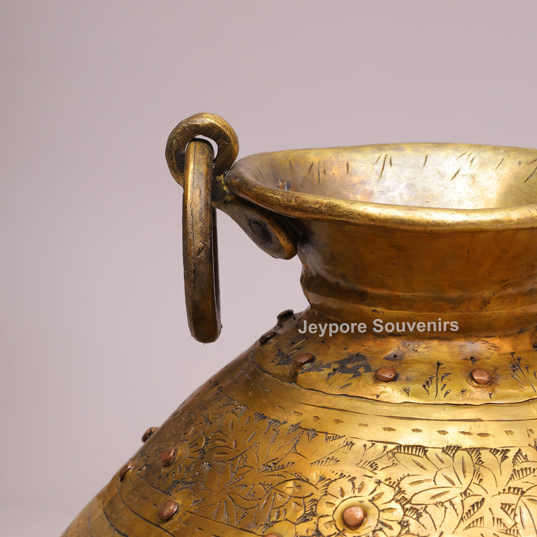 Handcrafted Antique Brass Pot with Ring Handles