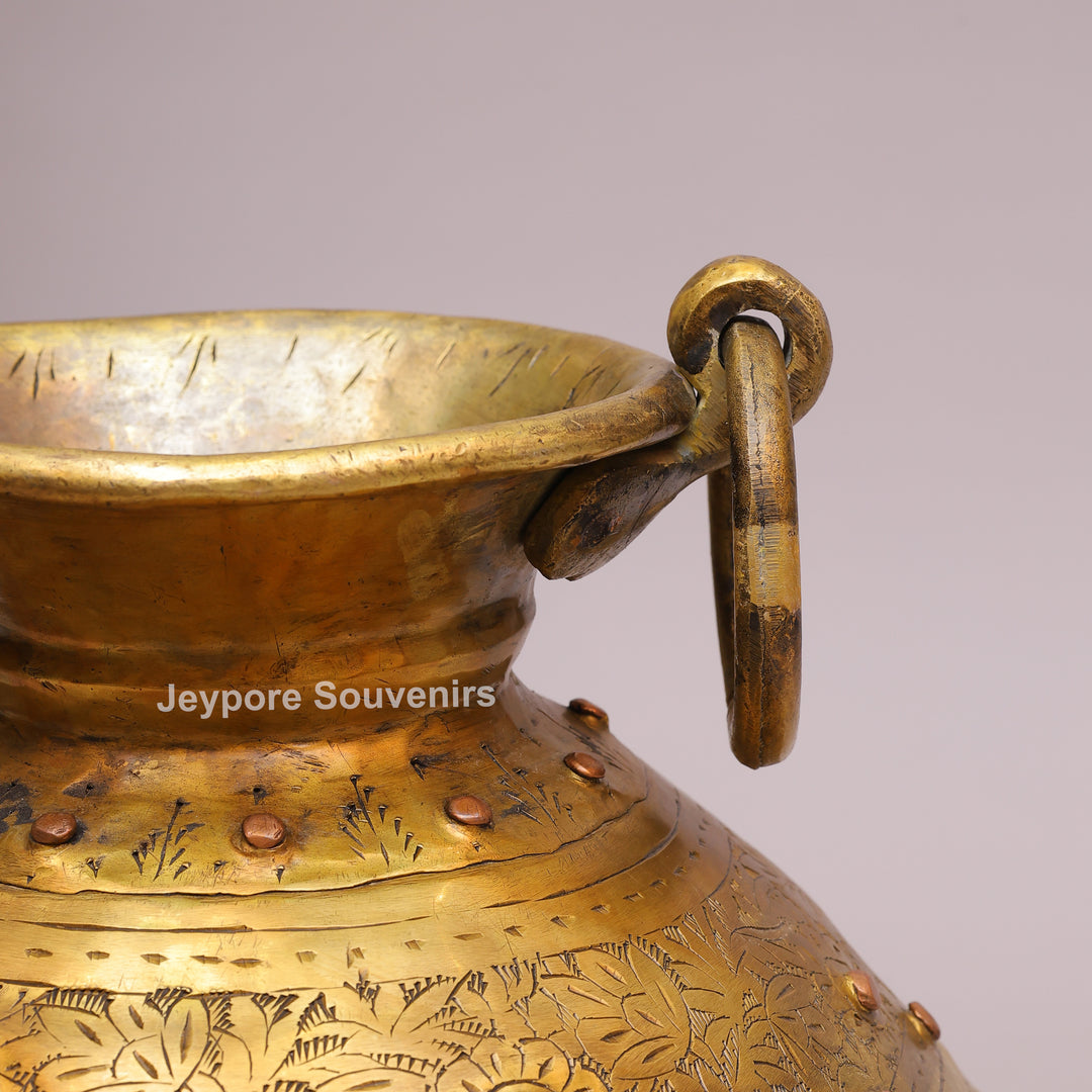 Handcrafted Antique Brass Pot with Ring Handles