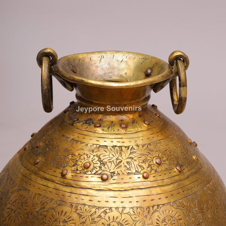 Handcrafted Antique Brass Pot with Ring Handles