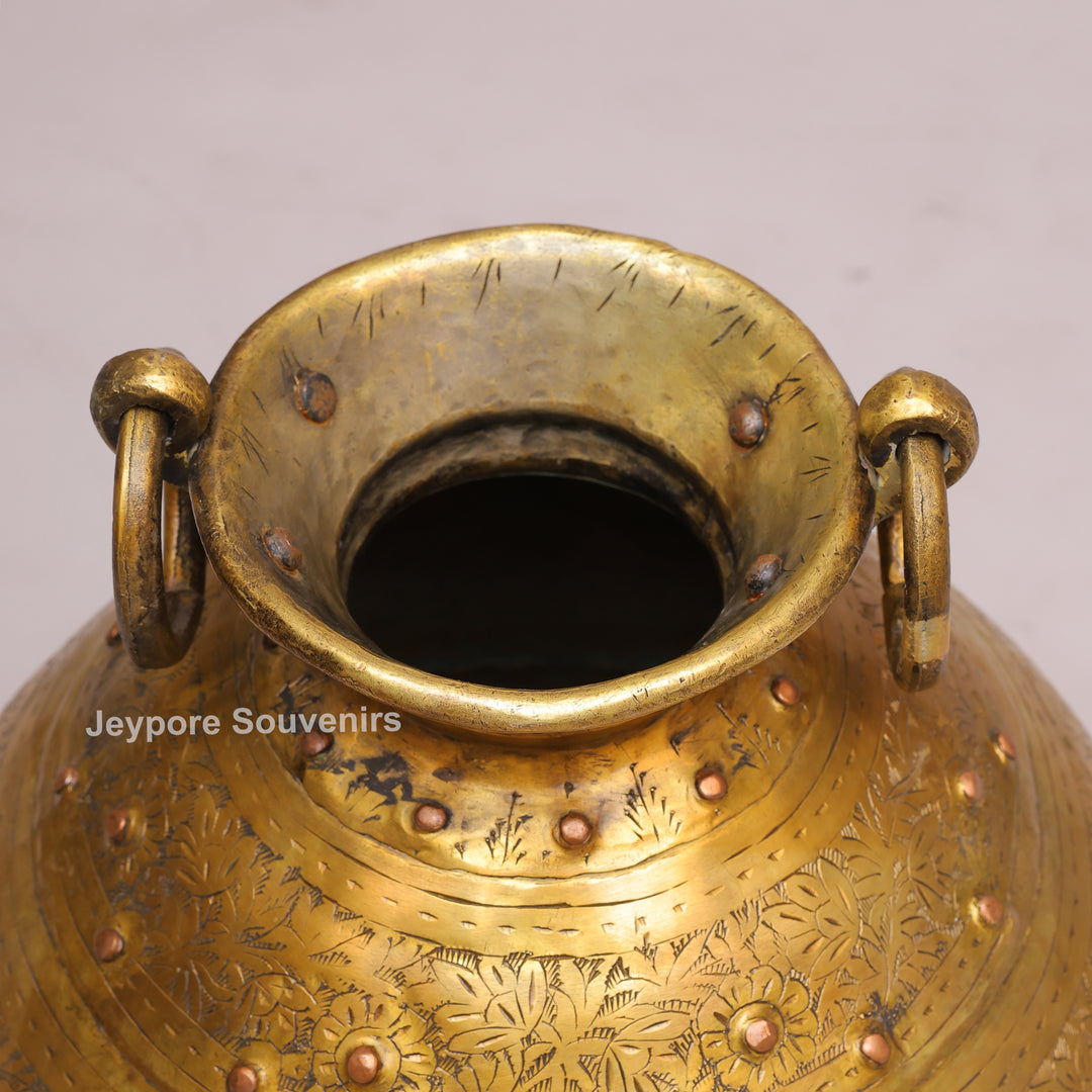 Handcrafted Antique Brass Pot with Ring Handles