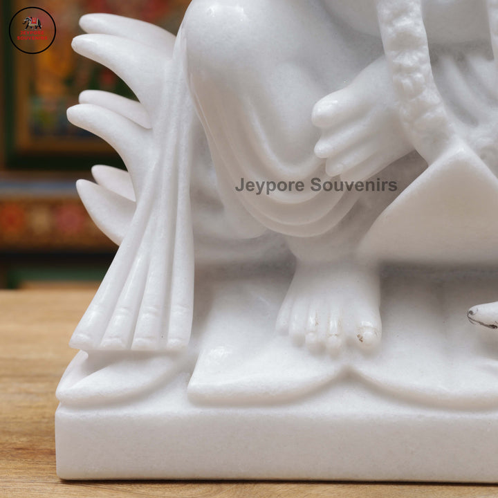 Handcrafted White Marble Lord Ganesha Idol with Ornate Throne