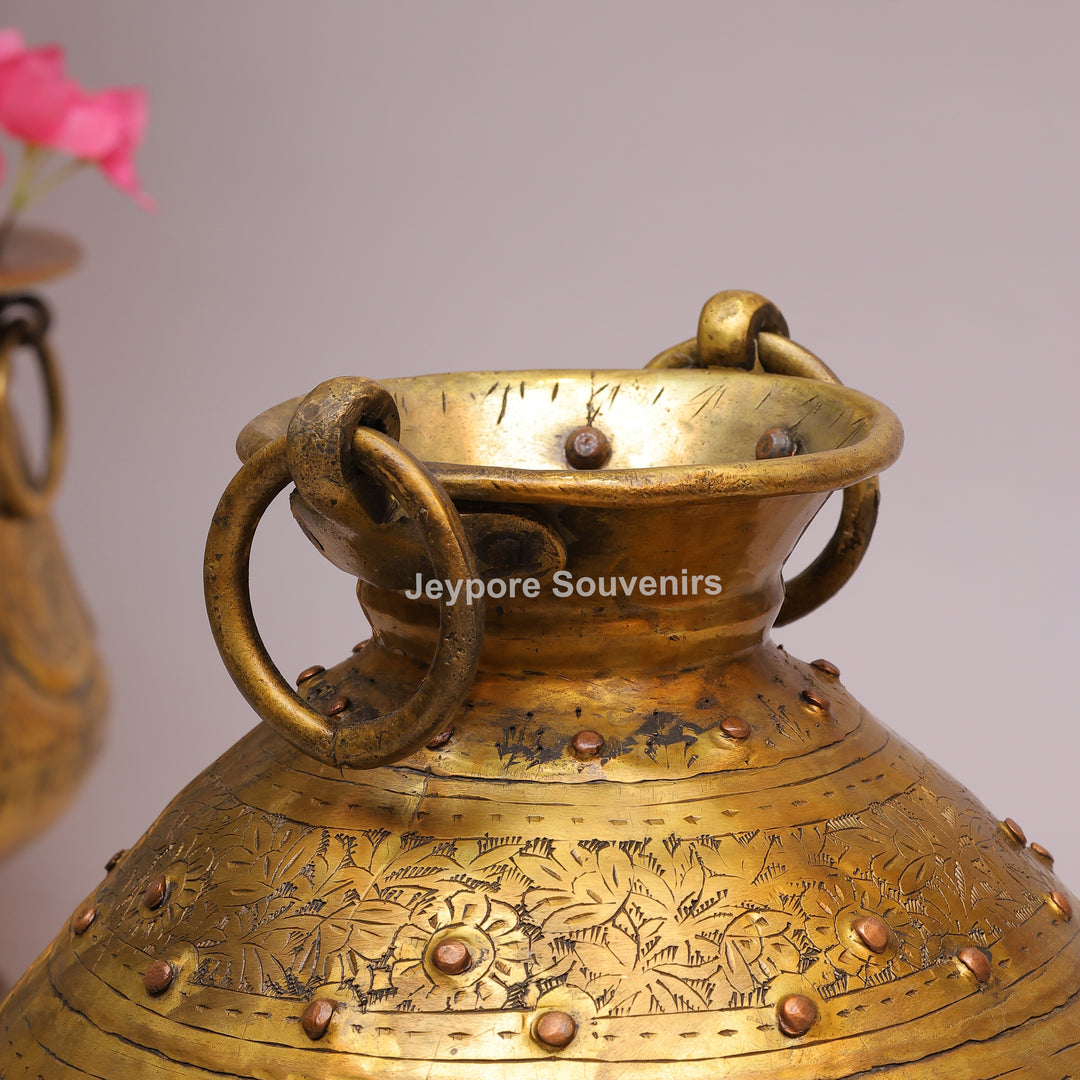 Handcrafted Antique Brass Pot with Ring Handles