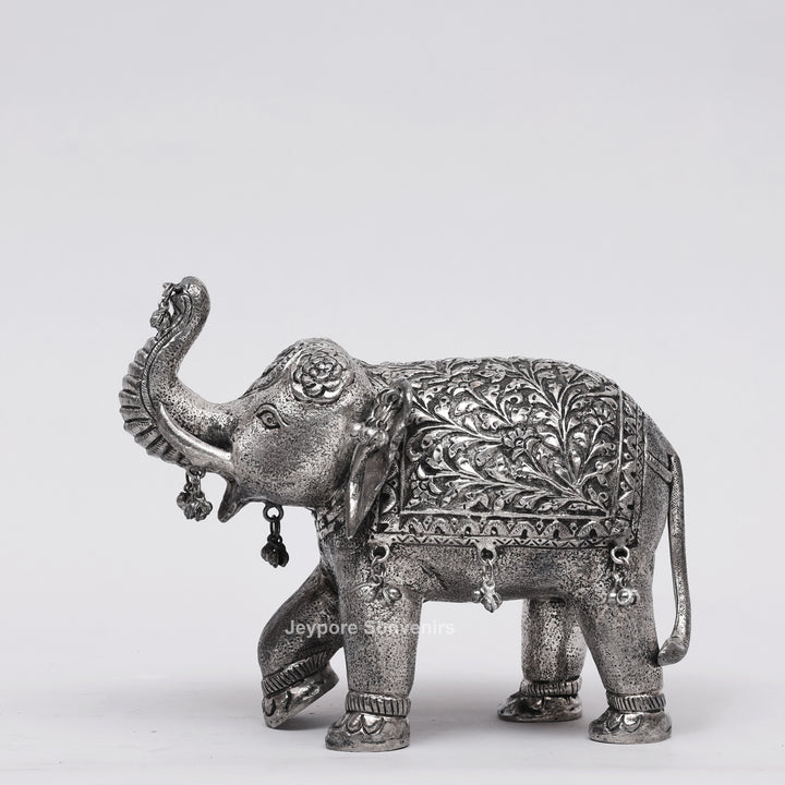 Silver Polished Copper Elephant Showpiece with Decorative Hanging Bells