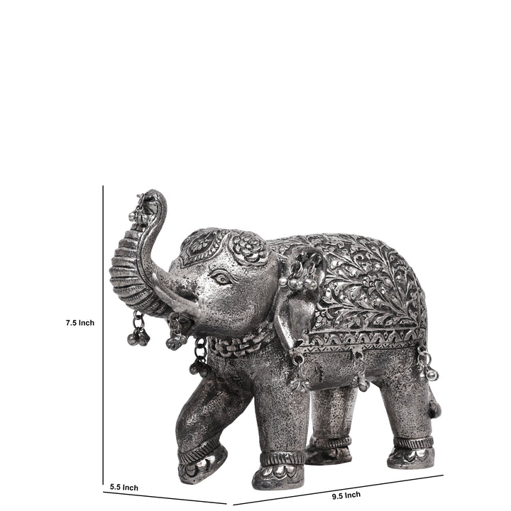 Silver Polished Copper Elephant Showpiece with Decorative Hanging Bells
