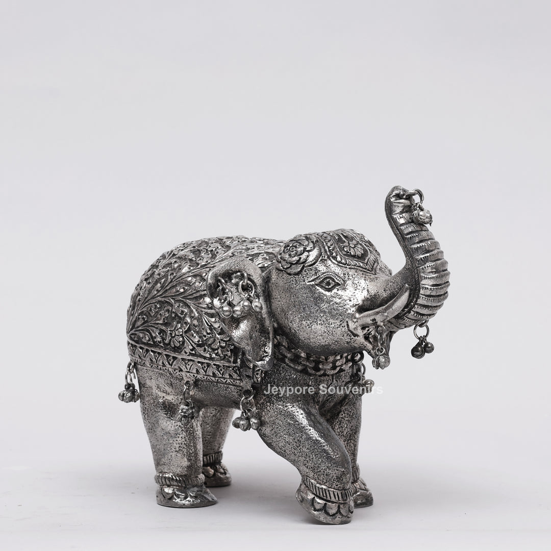Silver Polished Copper Elephant Showpiece with Decorative Hanging Bells