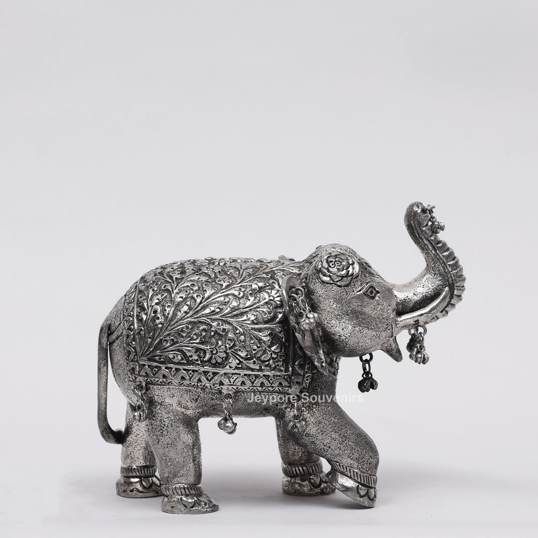 Silver Polished Copper Elephant Showpiece with Decorative Hanging Bells