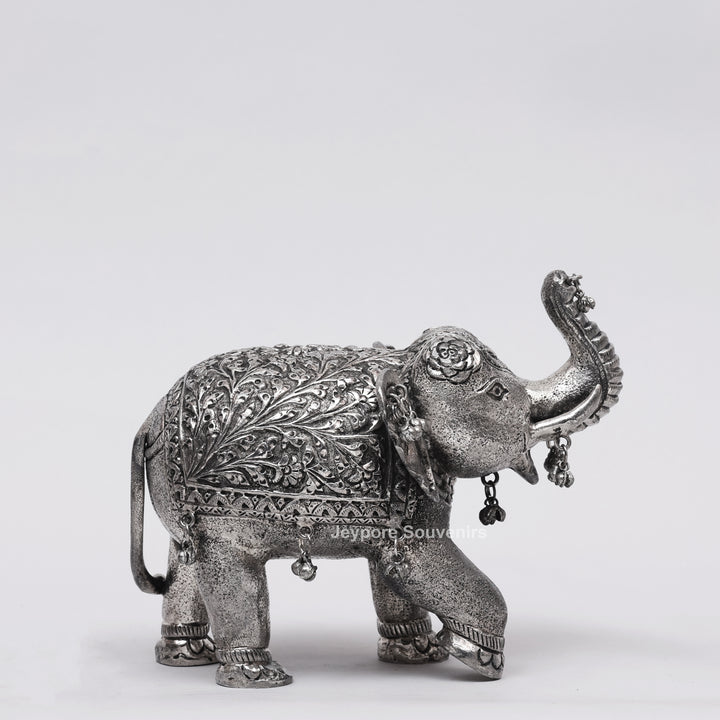 Silver Polished Copper Elephant Showpiece with Decorative Hanging Bells