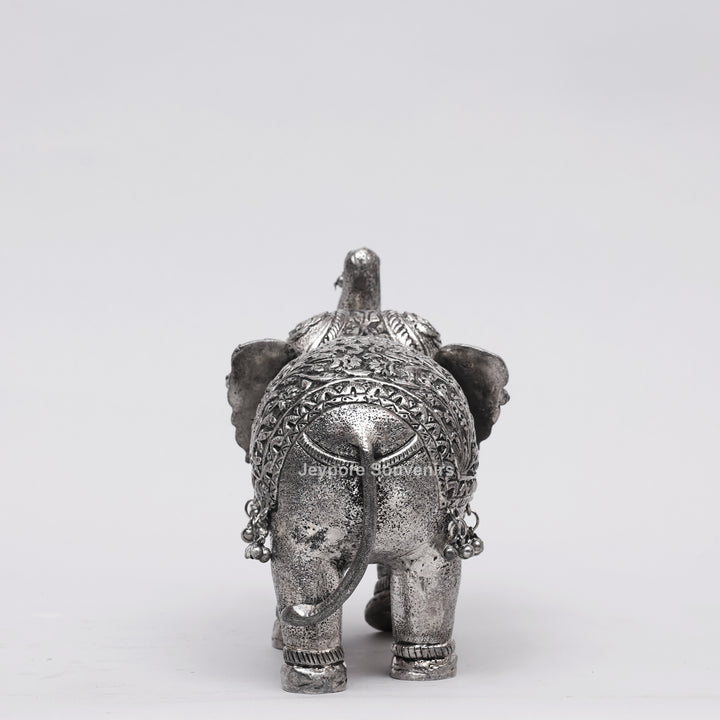 Silver Polished Copper Elephant Showpiece with Decorative Hanging Bells