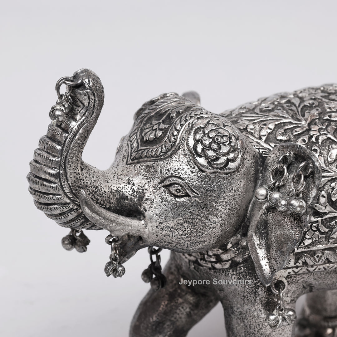 Silver Polished Copper Elephant Showpiece with Decorative Hanging Bells