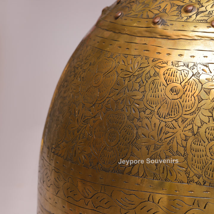 Handcrafted Large Brass Planter with Floral Engraving &amp; Ring Handles