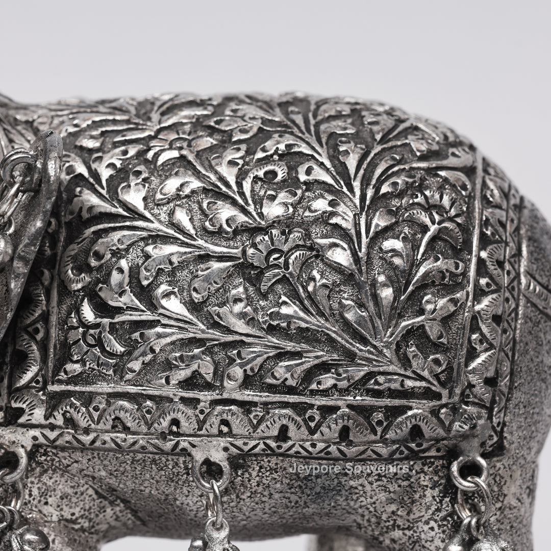 Silver Polished Copper Elephant Showpiece with Decorative Hanging Bells
