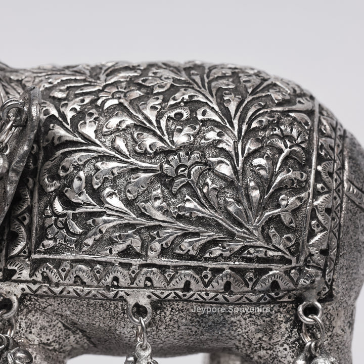 Silver Polished Copper Elephant Showpiece with Decorative Hanging Bells