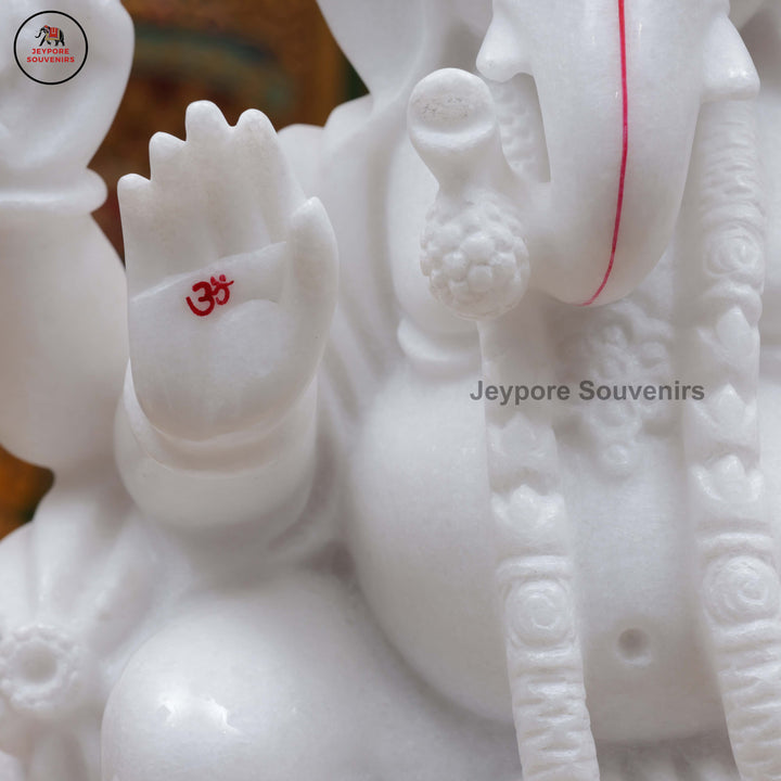 Handcrafted White Marble Lord Ganesha Idol with Lotus Base